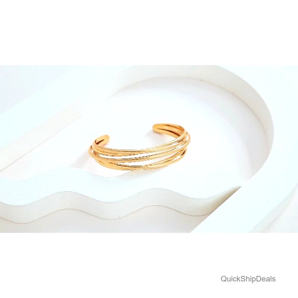 Adjustable Brass Cuff Bracelet Multi-Layer Cross … - image 7